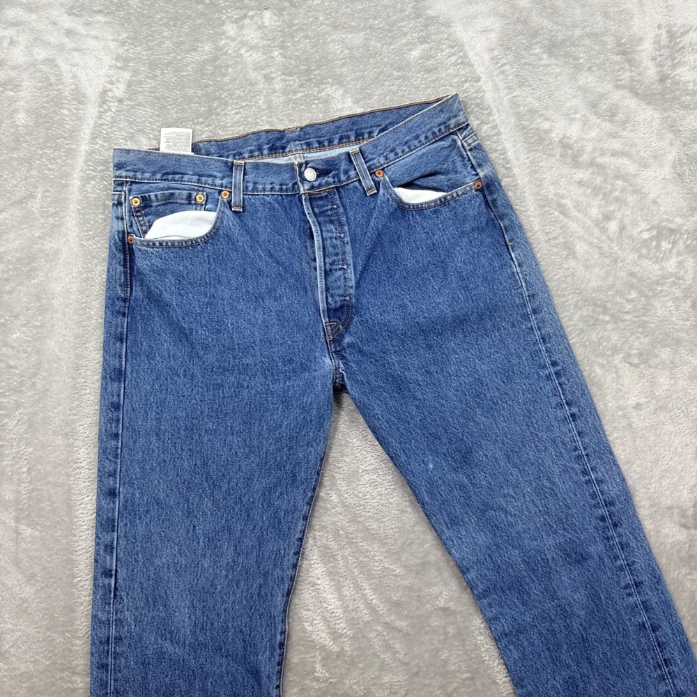 Levis 501 Original Fit Jeans Mens 36x34 Blue Medium Wash Straight Leg Button Fly